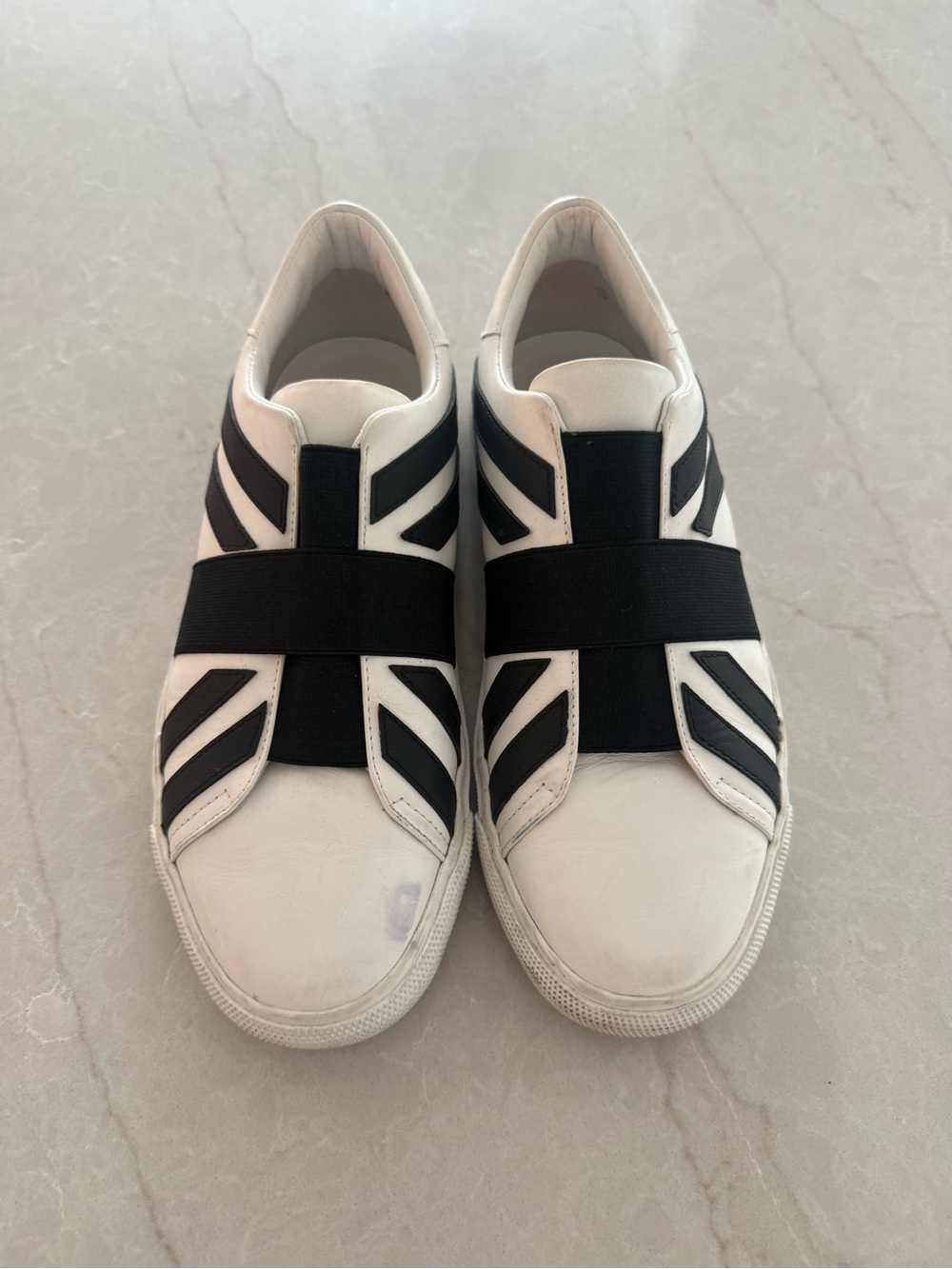 White Slip-On Sneakers with Black Elastic Straps